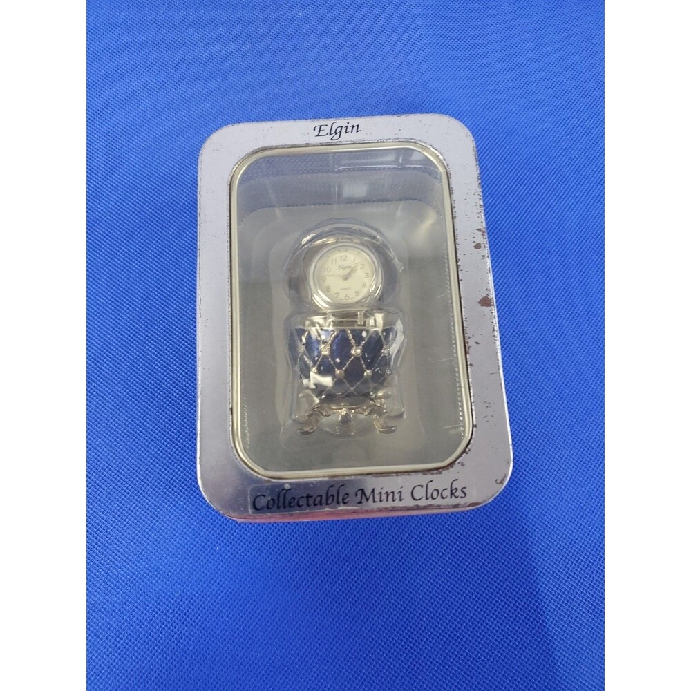 Vtg Elgin Mini Enamel Egg Collectable Clock Blue  Silver Tone Never Used Rare